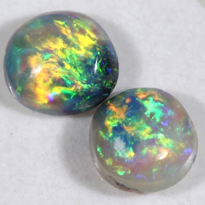 SOLID SEMI BLACK OPALS Matching pair, Bright fire of orange green and blue